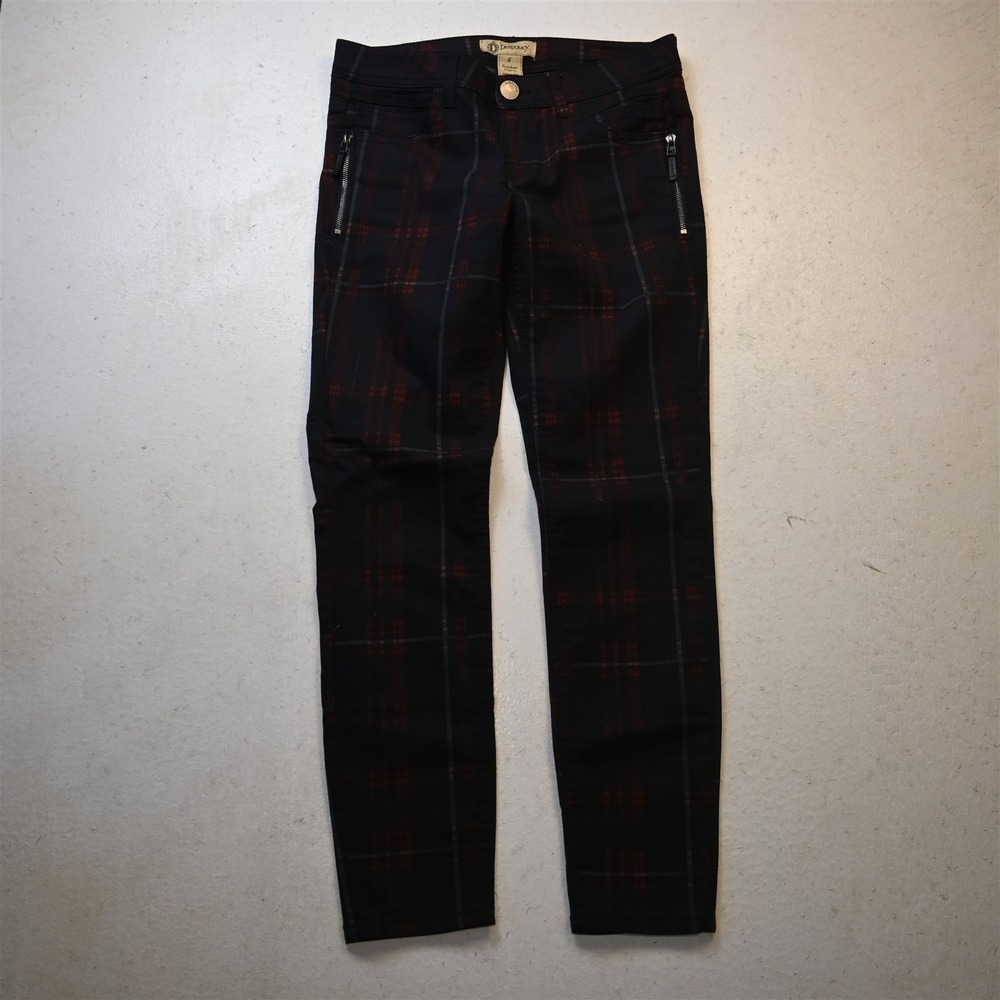 Democracy 6 Mid Rise Freedom Jegging Black Check Stretch Denim Moto Womens Jeans - Picture 1 of 10